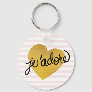 J'adore Quote Black & Gold Heart Key Ring