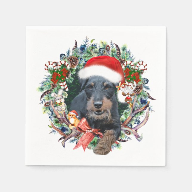 Jagdterrier,Merry Christmas Napkin (Front)