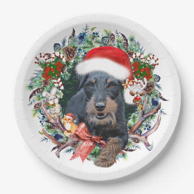 Jagdterrier,Merry Christmas Paper Plate (Front)