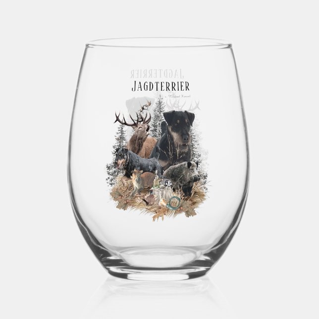 Jagdterrier Stemless Wine Glass (Front)