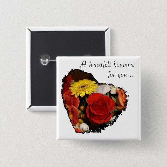 Jagged Edge Heart Bouquet Photograph Custom 15 Cm Square Badge (Front & Back)