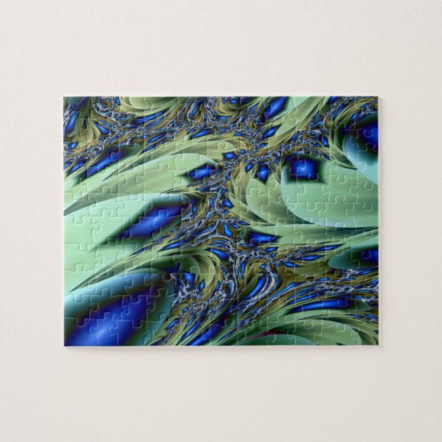 Jagged | Green and Blue Fractal Art Jigsaw Puzzle (Horizontal)
