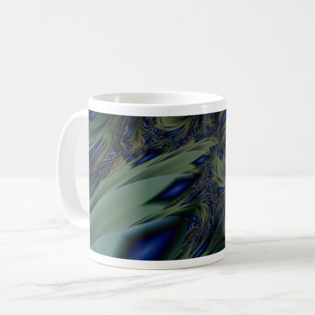 Jagged | Green and Blue Fractal Art Wrap Coffee Mug (Front Left)