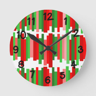 Jagged Lines – Red and Green Round Clock
