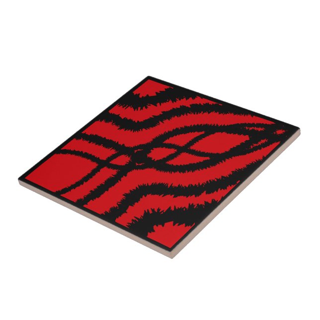 Jagged Paint Splatter Mirrored Lines Black On Red  Tile (Side)