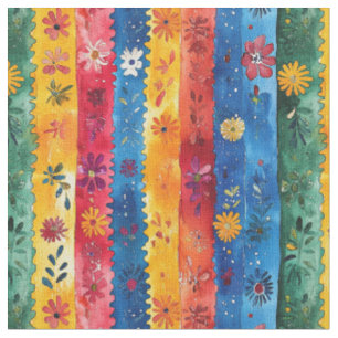Jagged Stripe Floral Pattern-Papel Picado Fabric