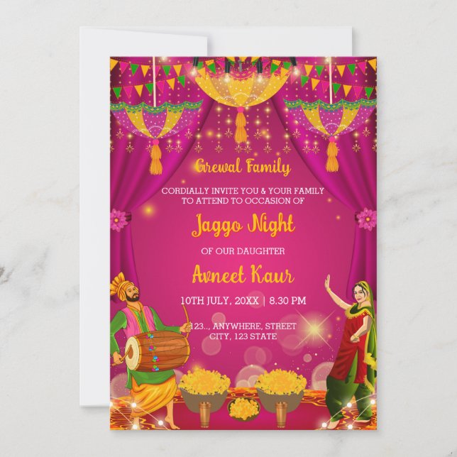 Jaggo night Invitation, Jaggo ceremony Card (Front)