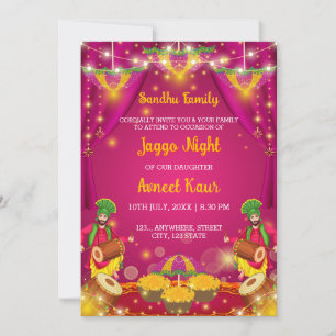 Jaggo night Invitation, Panjabi Pre Wedding Invitation