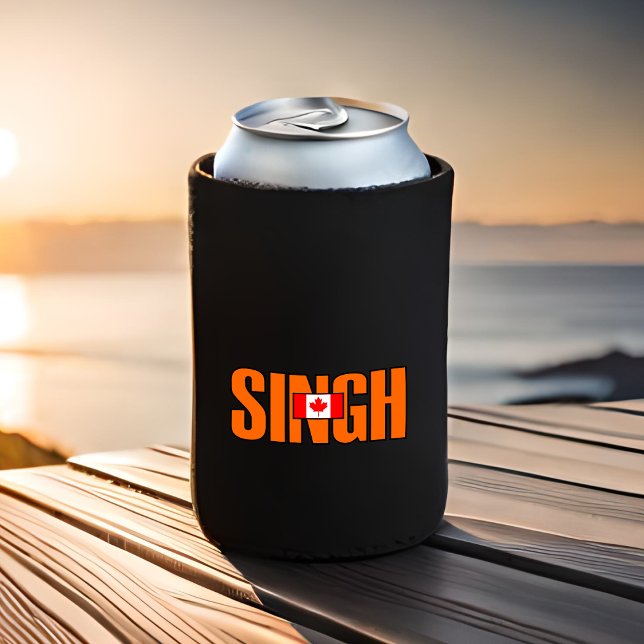 Jagmeet Singh Orange Bold Text Canadian Flag Can Cooler (Creator Uploaded)