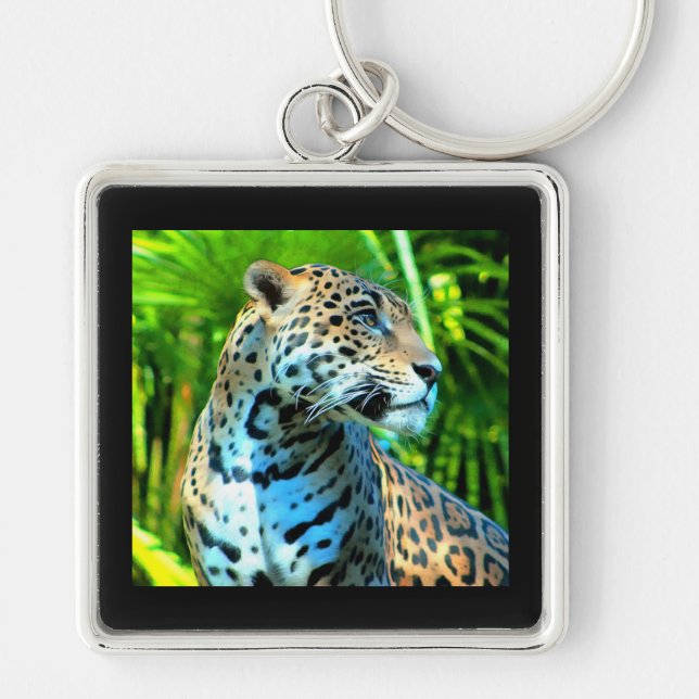 Jaguar Among the Trees Ceramic Tile Key Ring (Front)