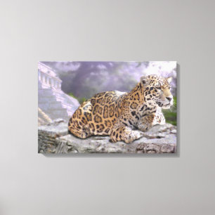 Jaguar and Mayan Temple Canvas Print