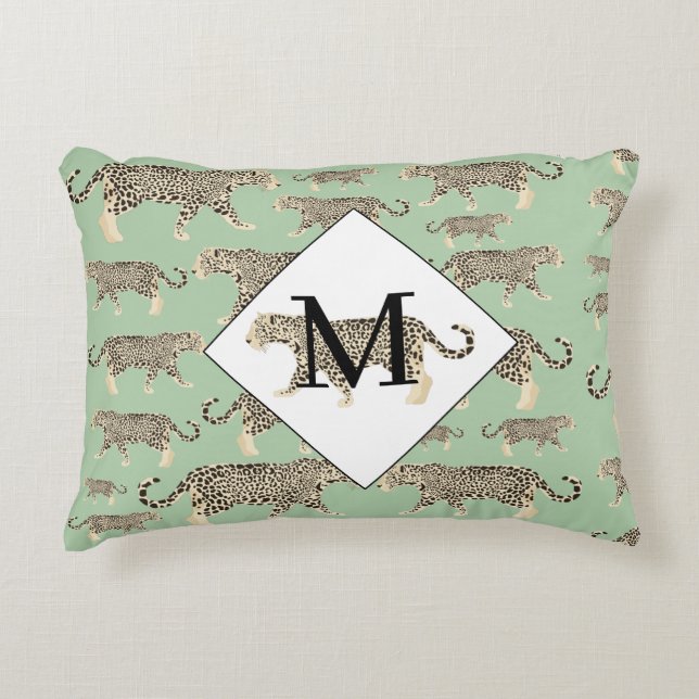 Jaguar Animal Pattern Initial Monogram  Decorative Cushion (Front)