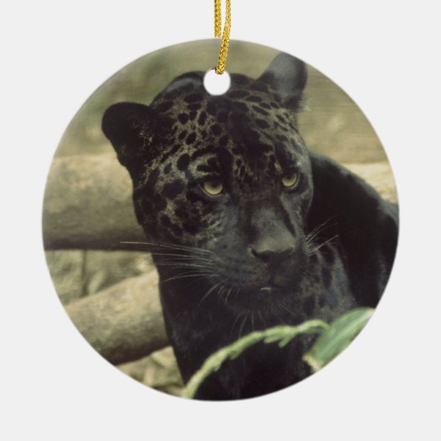Jaguar Black Panther Art Ceramic Tree Decoration (Front)
