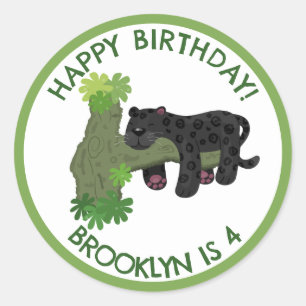 Jaguar black panther personalised cartoon birthday classic round sticker