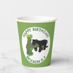Jaguar black panther personalised cartoon birthday paper cups