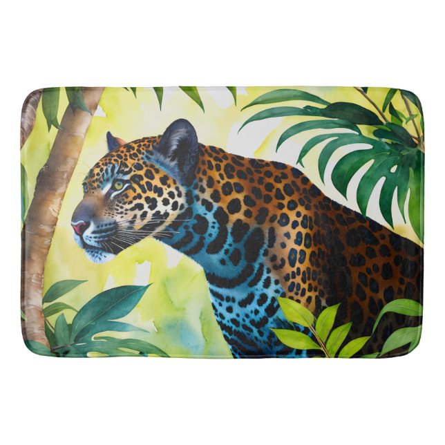 Jaguar Botanical Forest Jungle Bath Mat (Front)