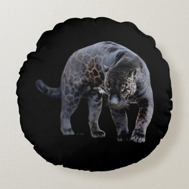 Jaguar Diablo black round poly throw pillow (Front)