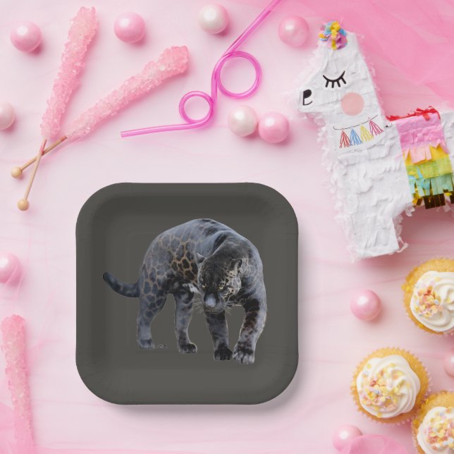 Jaguar Diablo grey square paper plates (Party)