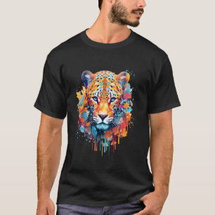 Jaguar Face Big Cat Lover Print Splash Art Graphic T-Shirt