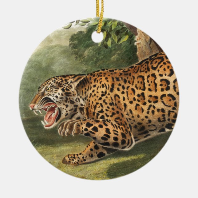 Jaguar (Felis onca) Illustration Ceramic Tree Decoration (Front)
