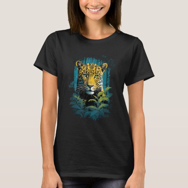 Jaguar In Jungle Big Cat  Print Graphic Design T-Shirt (Front)