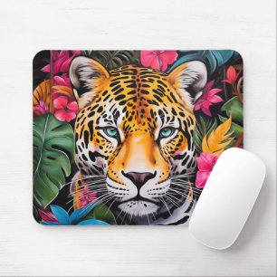 Jaguar in Jungle Bloom Mouse Pad