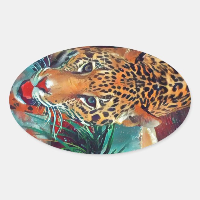 Jaguar in Motion 6234 Oval Sticker (Front)