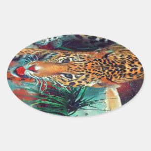 Jaguar in Motion 6234 Oval Sticker