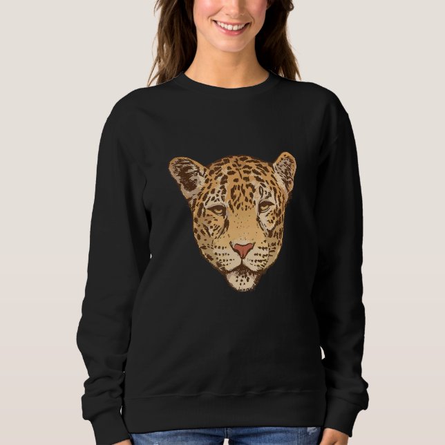 Jaguar Leopard Big Cat Head Graphic Print Hunter Sweatshirt (Front)