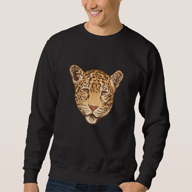 Jaguar Leopard Big Cat Head Graphic Print Hunter Sweatshirt (Front)