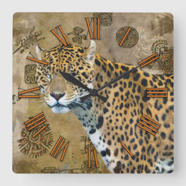 Jaguar & Mayan Temple Ruins Wildlife Wall Clock (Front)