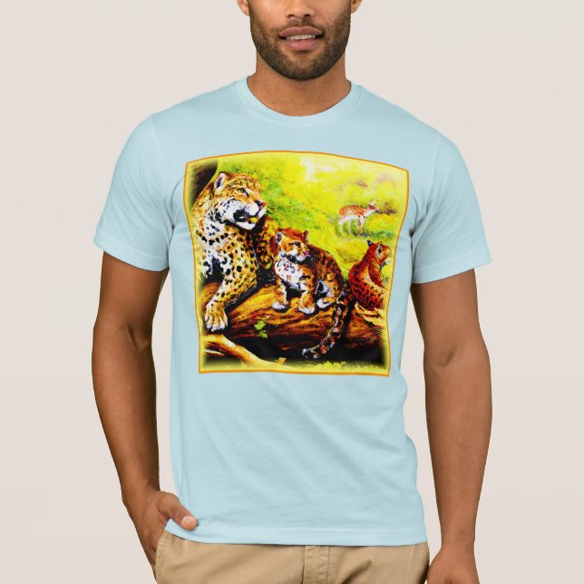 Jaguar Mum and Cubs Relaxing in Jungle. Buy Now T-Shirt (Front)