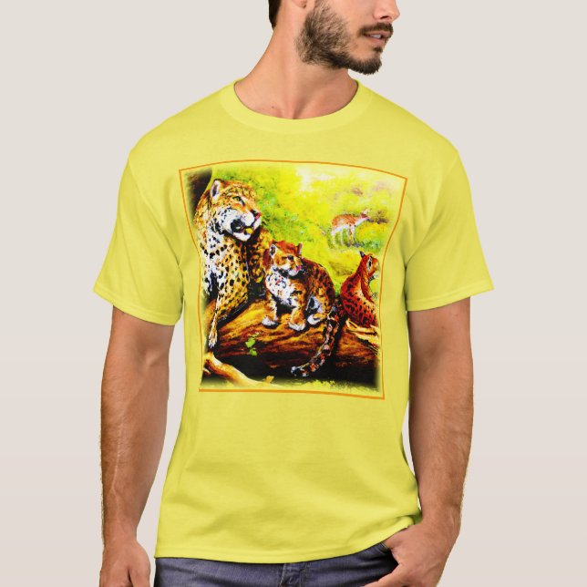 Jaguar Mum and Cubs Relaxing in Jungle. Buy Now T-Shirt (Front)