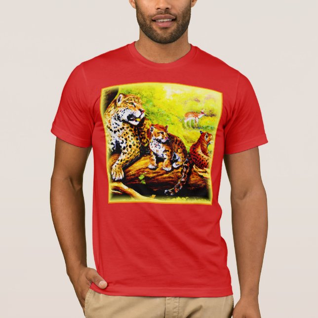 Jaguar Mum and Cubs Relaxing in Jungle. Buy Now T-Shirt (Front)