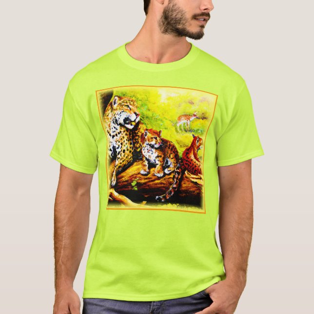 Jaguar Mum and Cubs Relaxing in Jungle. Buy Now T-Shirt (Front)