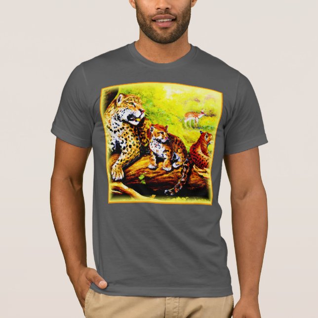 Jaguar Mum and Cubs Relaxing in Jungle. Buy Now T-Shirt (Front)