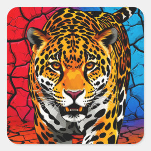 Jaguar on Cracked Earth Backgroun Square Sticker
