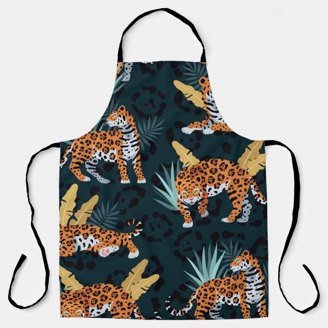 Jaguar Palms Seamless Vintage Pattern Apron (Front)