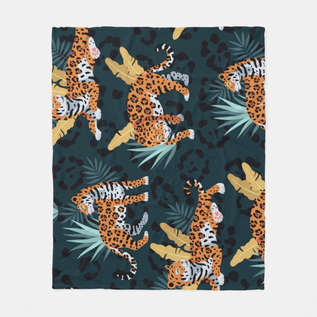 Jaguar Palms Seamless Vintage Pattern Fleece Blanket (Front)
