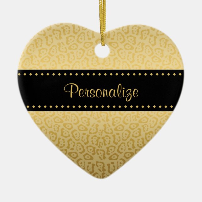 Jaguar Pattern Luxury Black and Gold Animal Print Ceramic Tree Decoration (Front)