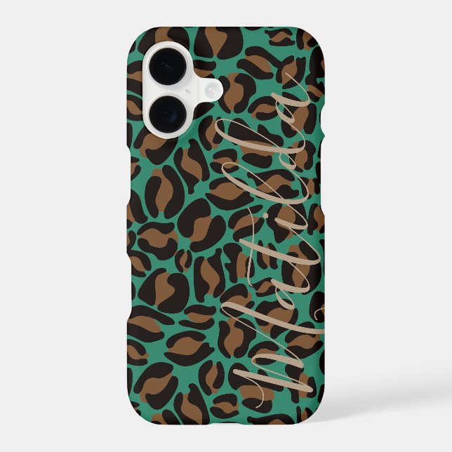 Jaguar Pattern Print Green Brown Personalized Name (Back)