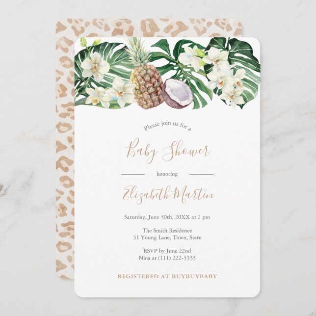 Jaguar Print Tropical Foliage Baby Shower Invitation (Front/Back)