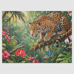 Jaguar Rainforest Hummingbird Butterflies Flowers Tissue Paper