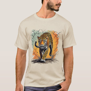 Jaguar Stalking Big Cat in Dramatic Splash Art T-Shirt