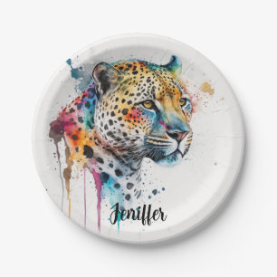 Jaguar Watercolor Paper Plate