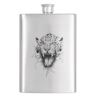 Jaguar Wild Animal Nature Illustration Art Tattoo Hip Flask