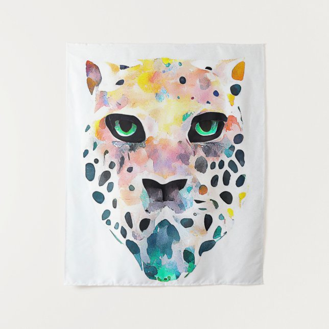Jaguar Wild Animal Nature Watercolor Art Painting Tapestry (Front)