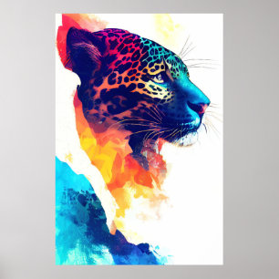 Jaguar Wild Nature Animal Color Art Painting Poster