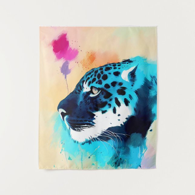 Jaguar Wild Nature Animal Color Art Painting Tapestry (Front)