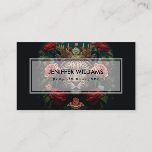Jaguar with Crown in Flowers Painting              Business Card (Front)
